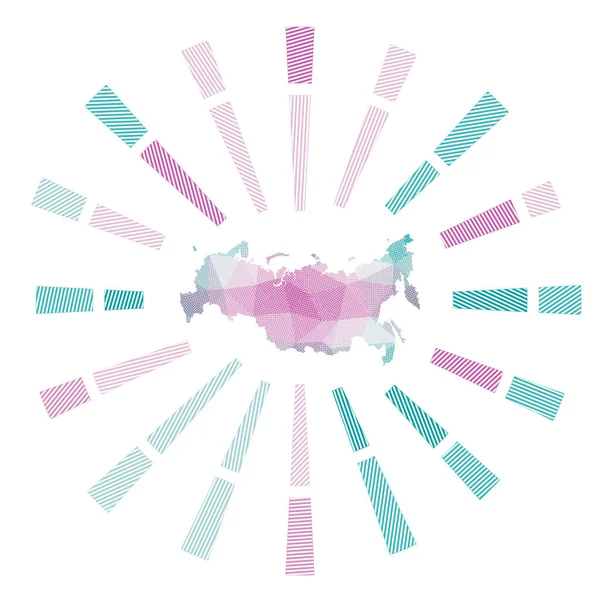 Rusia sunburst Baja poli rayas rayos y mapa del país Impresionante ilustración vectorial — Vector de stock