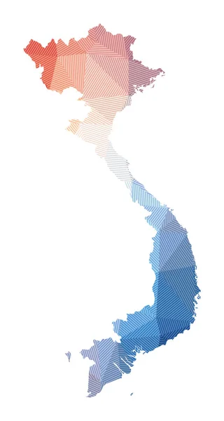 Mapa de Vietnam Baja poli ilustración del país Diseño geométrico con rayas Tecnología — Vector de stock
