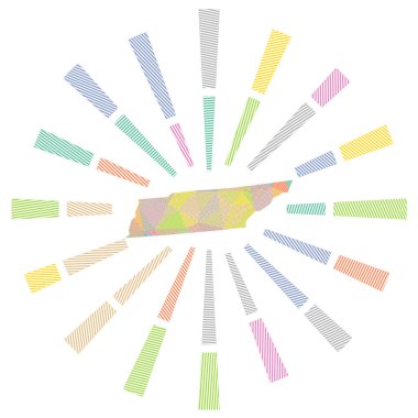 Tennessee güneş patlaması düşük polyester çizgili ışınlar ve ABD devletinin düzgün vektör çiziminin haritası