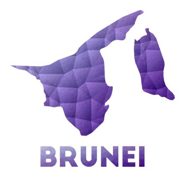Brunei Haritası Ülkenin düşük polyester çizimi Mor geometrik tasarım Çokgen vektörü