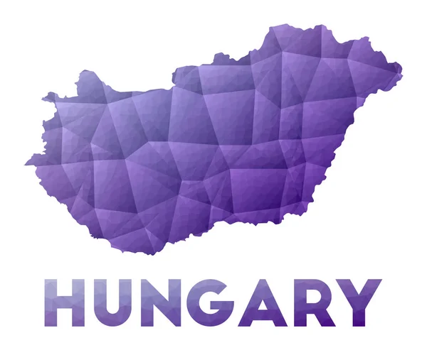 Map of Hungary Low poly illustration of the country Purple geometric design Polygonal vector — Stock Vector