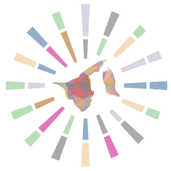 Brunei sunburst Baixo poli raios listrados e mapa do país Bela ilustração vetorial —  Vetores de Stock