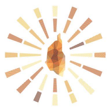 Penang Adası güneş patlaması Düşük polimerli ışınlar ve adanın haritası Şık vektör çizimi