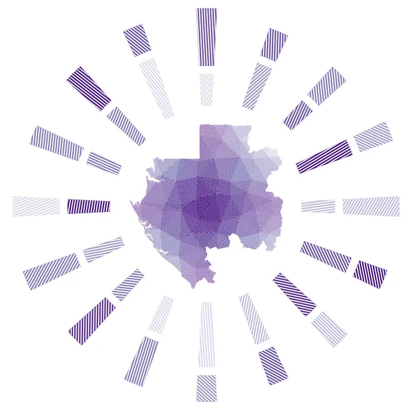 Gabón sunburst Rayos de rayas polivinílicas bajas y mapa del país Potente ilustración vectorial — Vector de stock