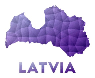 Letonya 'nın Düşük Poli Çizimi Haritası Mor Geometrik Tasarım Çokgen