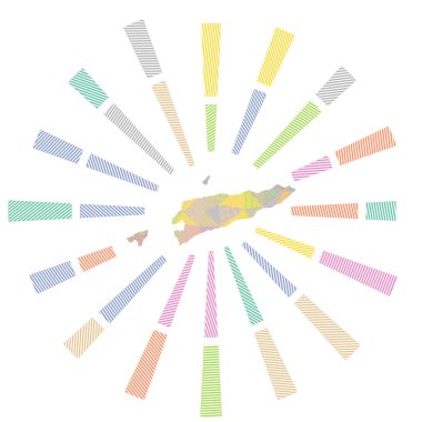 TimorLeste güneş patlaması düşük poli çizgili ışınlar ve ülkenin büyüleyici vektör illüstrasyonunun haritası