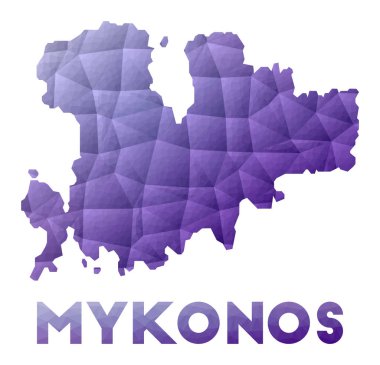 Mykonos Haritası Mor geometrik tasarımın düşük poli çizimi Çokgen vektör