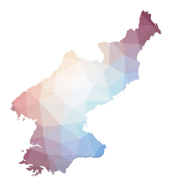 Mapa de Corea del Norte Baja poli ilustración del país Diseño geométrico con rayas Tecnología — Vector de stock