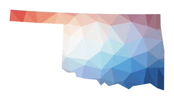 Mappa di Oklahoma Basso poli illustrazione dello stato degli Stati Uniti Design geometrico con strisce Tecnologia — Vettoriale Stock