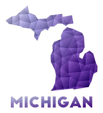 Michigan Haritası ABD Mor Geometrik Tasarımı Polygonal