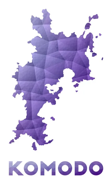 Mapa de Komodo Baja poli ilustración de la isla Diseño geométrico púrpura Vector poligonal — Vector de stock
