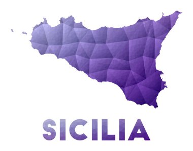 Sicilya haritası Mor geometrik tasarımın düşük poli çizimi Çokgen vektör