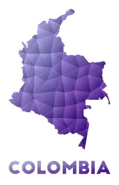 Kolombiya Haritası Ülke Mor Geometrik Tasarım Poligonal Çizimi