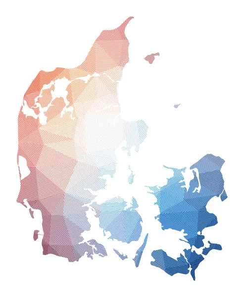 Mapa de Dinamarca Baja poli ilustración del país Diseño geométrico con rayas Tecnología — Vector de stock