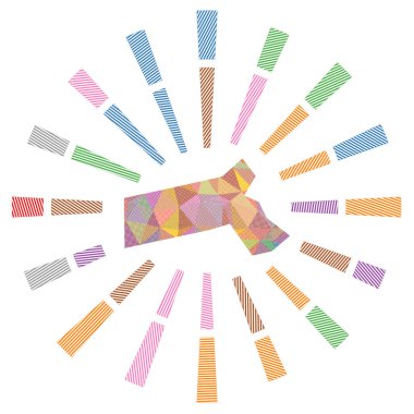 Massachusetts güneş patlaması düşük polimerli ışınlar ve Amerikan devletinin haritası Modern vektör illüstrasyonu