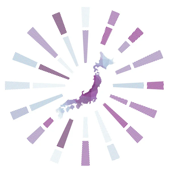 Japón sunburst Rayos de rayas polivinílicas bajas y mapa del país Ilustración de vector de moda — Archivo Imágenes Vectoriales