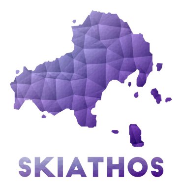 Skiathos Haritası Adanın düşük polyester çizimi Mor geometrik tasarım Çokgen vektörü