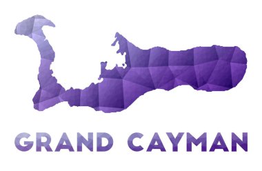 Büyük Cayman Haritası Mor geometrik tasarımın düşük poli çizimi