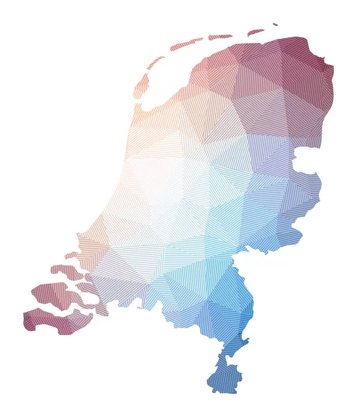 Mapa Holandii Niski poli Ilustracja kraju Projekt geometryczny z paskami Technologia — Wektor stockowy