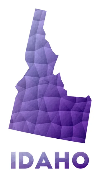 Mappa dell'Idaho Basso poli illustrazione dello stato degli Stati Uniti Disegno geometrico viola Vettore poligonale — Vettoriale Stock
