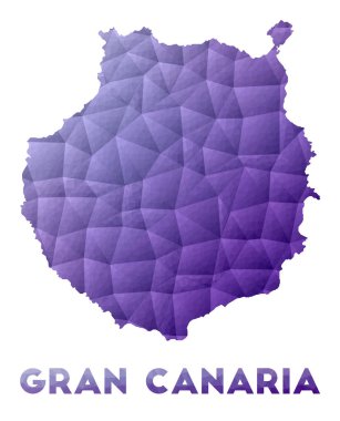 Gran Canaria Haritası Mor geometrik tasarımın düşük poli çizimi