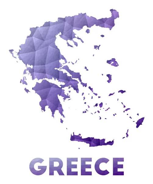 Map of Greece Low poly illustration of the country Purple geometric design Polygonal vector — Vetor de Stock