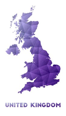 Map of United Kingdom Low poly illustration of the country Purple geometric design Polygonal