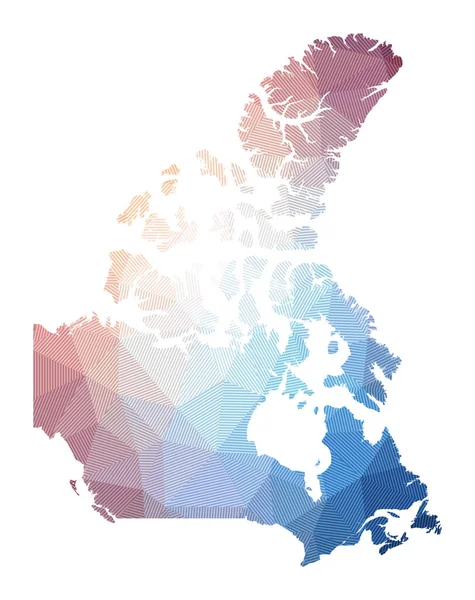 Mappa del Canada Basso poli illustrazione del paese Design geometrico a strisce Tecnologia — Vettoriale Stock