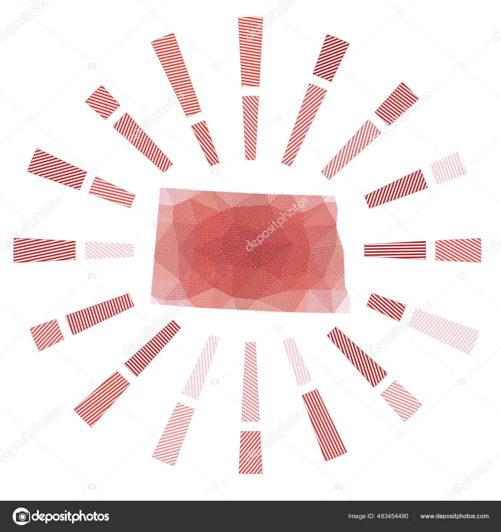 North Dakota sunburst Low poly striped rays and map of the us state