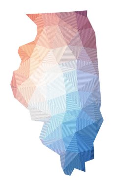 Illinois Haritası, çizgili ABD Geometrik Tasarımı 'nın düşük polimerli çizimi