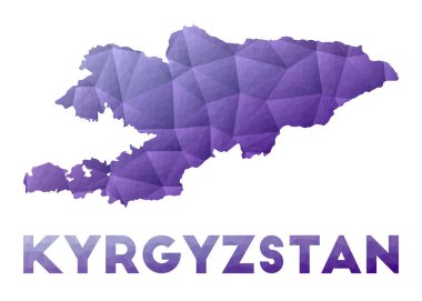 Kırgızistan Haritası Mor geometrik tasarımın düşük poli çizimi