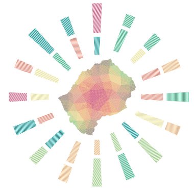 Lesotho güneş patlaması düşük polyester çizgili ışınlar ve ülke haritası klas vektör çizimi