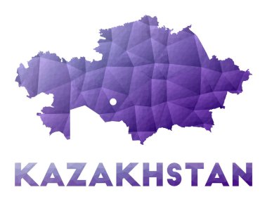 Kazakistan Haritası Ülke Mor Geometrik Tasarımı Poligonal Çizimi