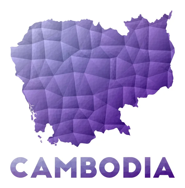 Kaart van Cambodja Lage poly illustratie van het land Paars geometrisch ontwerp Polygonale vector — Stockvector