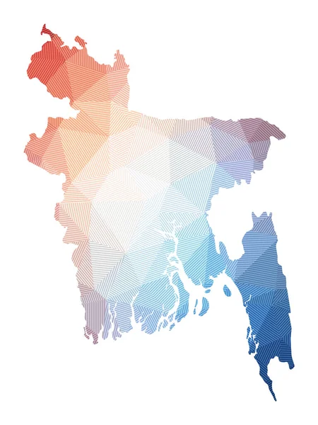 Mapa de Bangladesh Baja poli ilustración del país Diseño geométrico con rayas Tecnología — Vector de stock