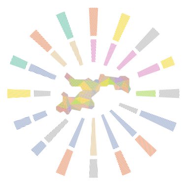 Norman Adası güneş patlaması düşük çizgili ışınlar ve ada Vibrant vektör çizimi haritası