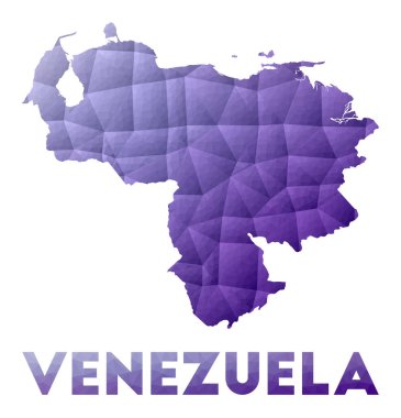 Venezuela Haritası Ülkenin düşük polyester çizimi Mor geometrik tasarım Çokgen vektörü