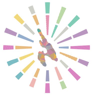 Ko Phi Phi güneş patlaması Düşük polimerli ışınlar ve adanın haritası Güzel vektör çizimi