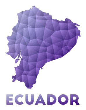 Ekvador Haritası Ülkenin düşük poli çizimi Mor geometrik tasarım Çokgen vektörü