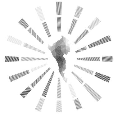 Coron Adası güneş patlaması düşük polyester çizgili ışınlar ve adanın haritası Muhteşem vektör çizimi