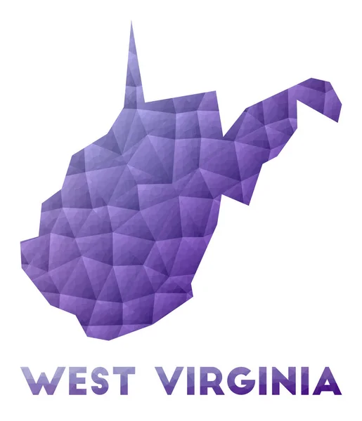 Kaart van West Virginia Low poly illustration of the us state Paars geometrisch ontwerp Polygonaal — Stockvector
