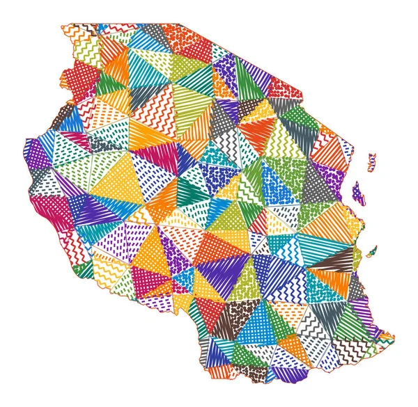 Mapa Tanzanie v dětském stylu Ručně kreslené mnohoúhelníky ve tvaru vektorové ilustrace Tanzanie — Stockový vektor