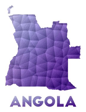 Angola 'nın Mor Geometrik Tasarımının Düşük Poli İllüstrasyonunun Haritası