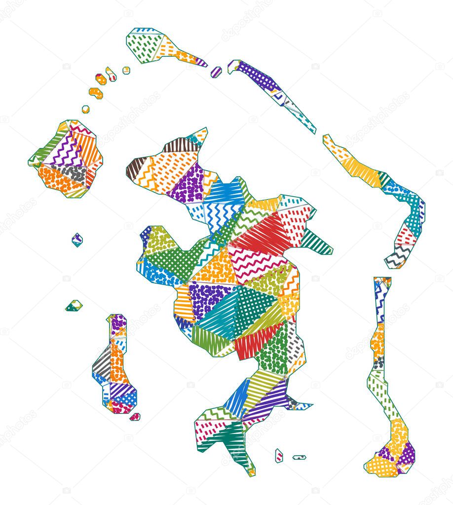 Kid style map of Bora Bora Hand drawn polygons in the shape of Bora Bora Vector illustration
