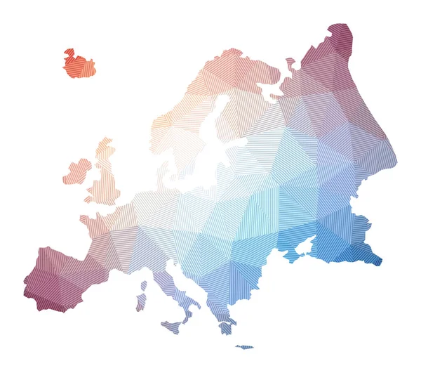 Mapa Evropy Nízká poly ilustrace kontinentu Geometrický design s pruhy Technologie — Stockový vektor