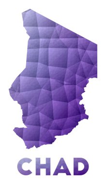 Çad 'ın Mor Geometrik Tasarım Çokgen Ülkesi' nin düşük polimerli çizimi