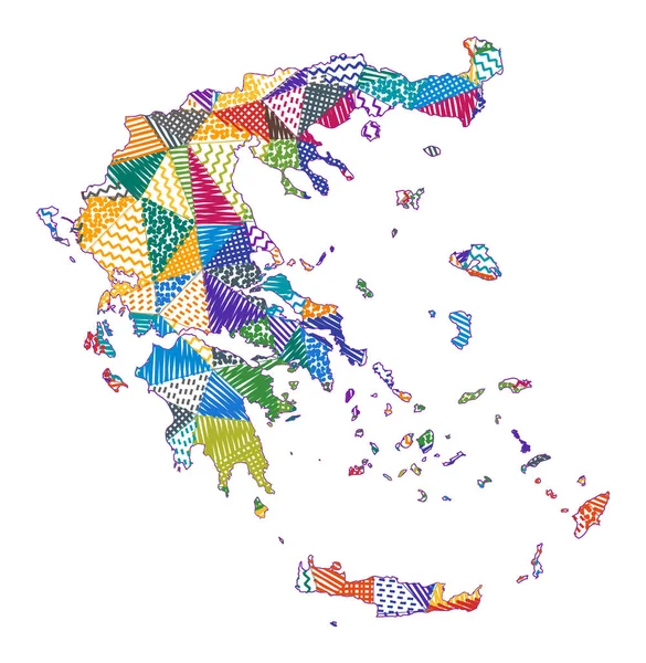 Mapa de estilo Kid da Grécia Polígonos desenhados à mão em forma de Grécia Ilustração vetorial — Vetor de Stock