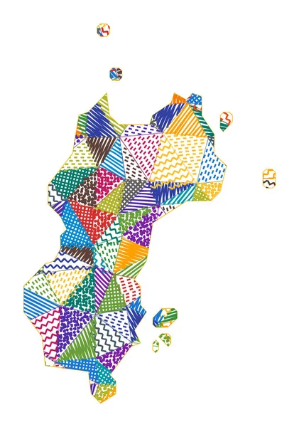 Mapa de estilo Kid da Mustique Polígonos desenhados à mão em forma de ilustração Mustique Vector — Vetor de Stock