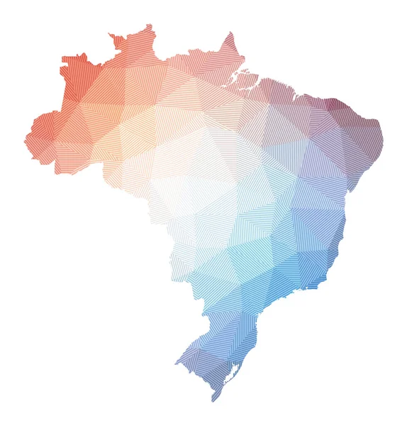 Brazília térképe Az ország alacsony poly illusztrációja Geometrikus tervezés csíkos technológiával — Stock Vector