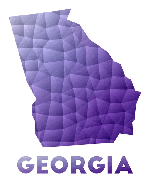 Mappa della Georgia Basso poli illustrazione dello stato degli Stati Uniti Disegno geometrico viola Vettore poligonale — Vettoriale Stock